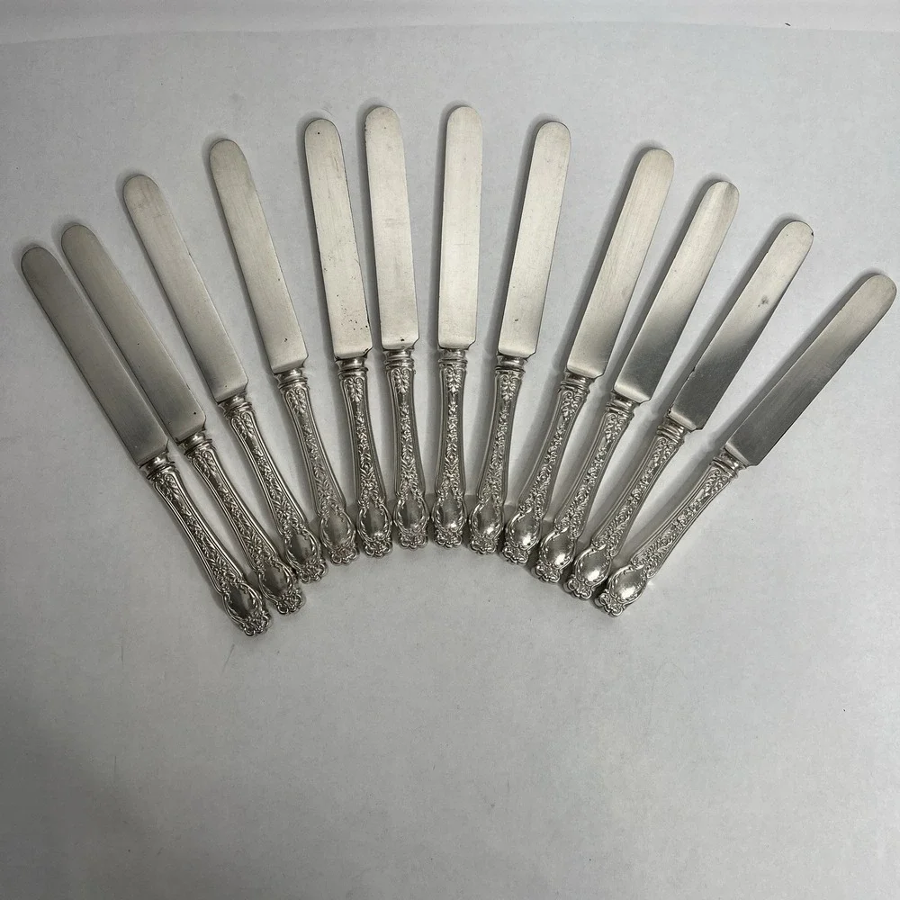 Gorham 1895 Silver Silverplate Carolina Hollow Blunt Knife Set 12 HTF RARE